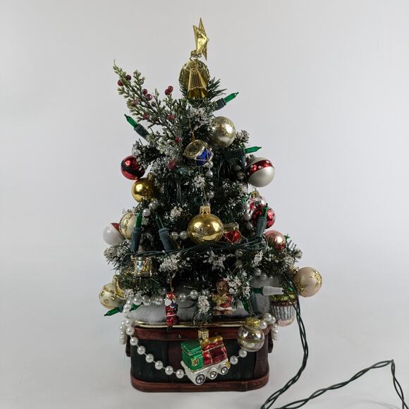 Decorated Tabletop Christmas Tree 14″ with Collectible Glass Ornaments & Lights - Picture 7 of 15